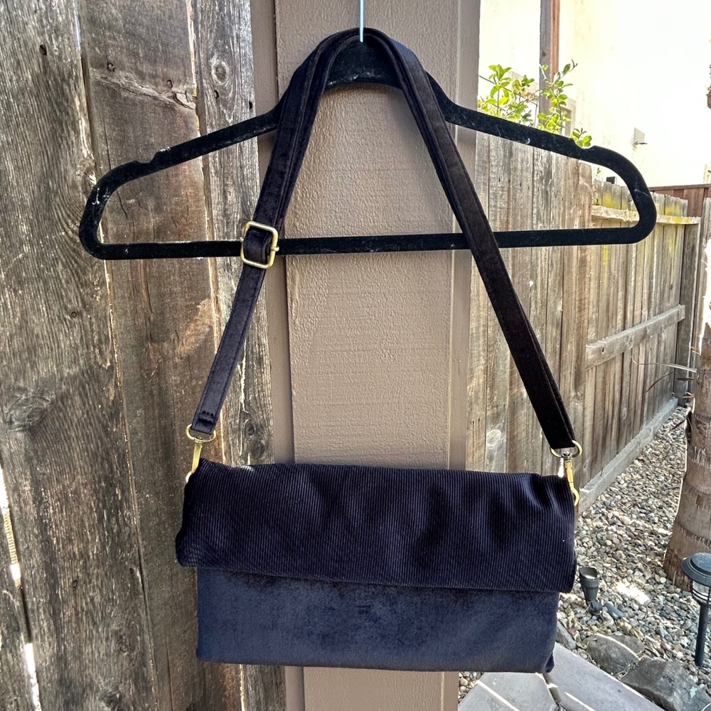 Anthropologie Mixed Material Clutch Black Velvet Crossbody Bag NWT